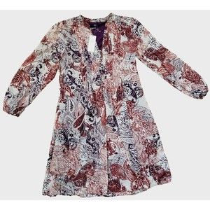 JBS Midi Dress V-Neck Sheer Sleeve 1/2 Button Russet Color Women's Sz 14